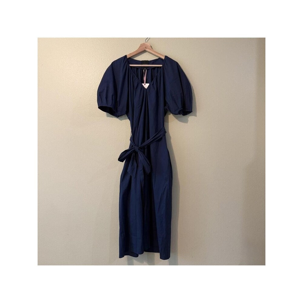 Alex Marie Women's Navy Puff Sleeve Tie Waist Midi Dress S